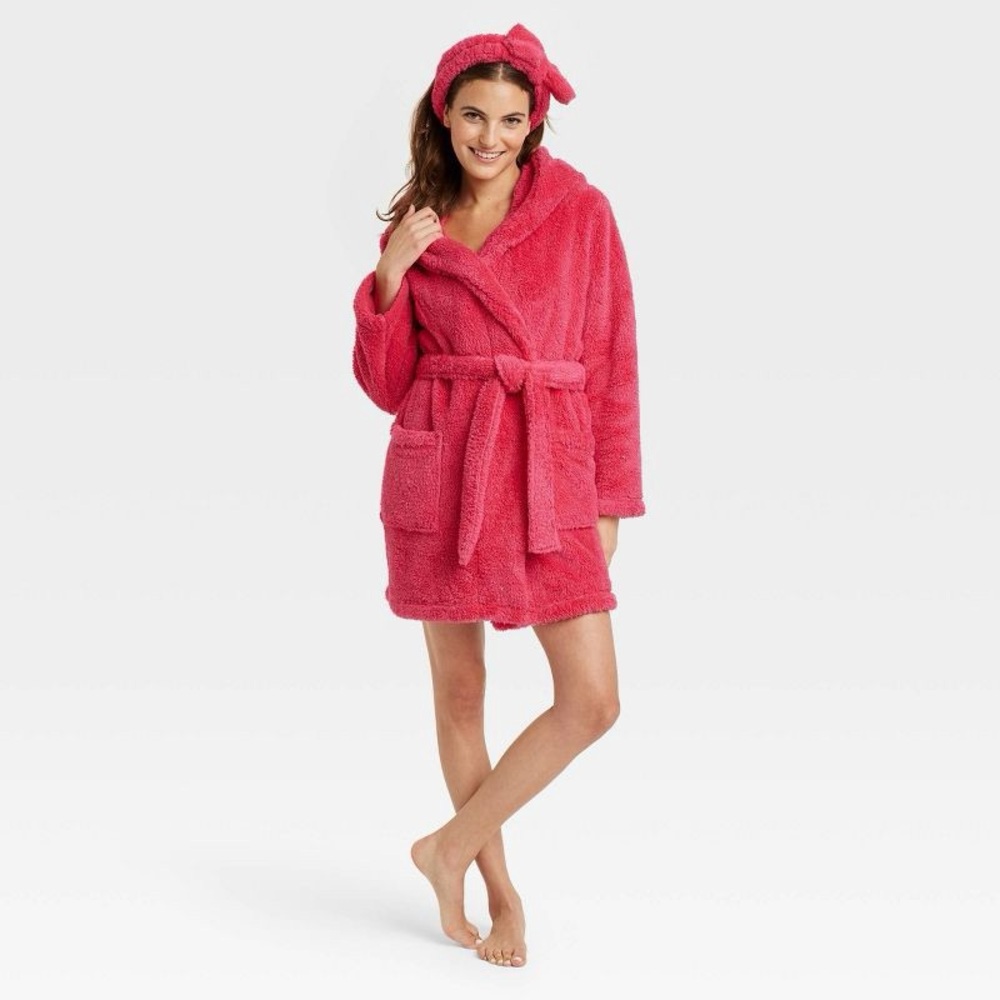 Women's 2pc Cozy Robe and Headband Set - Colsie Pink XS/S